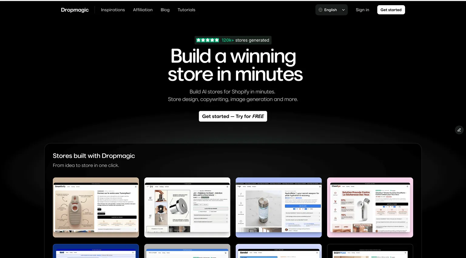 Página inicial do DropMagic, a alternativa comparada ao Atlas AI Store Builder