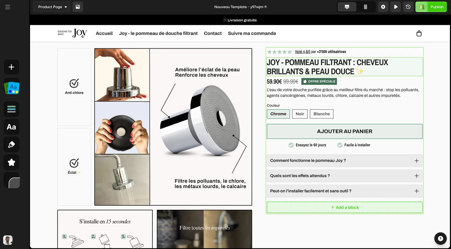 Interface de criador de loja de dropshipping com IA mostrando a criação automatizada da loja