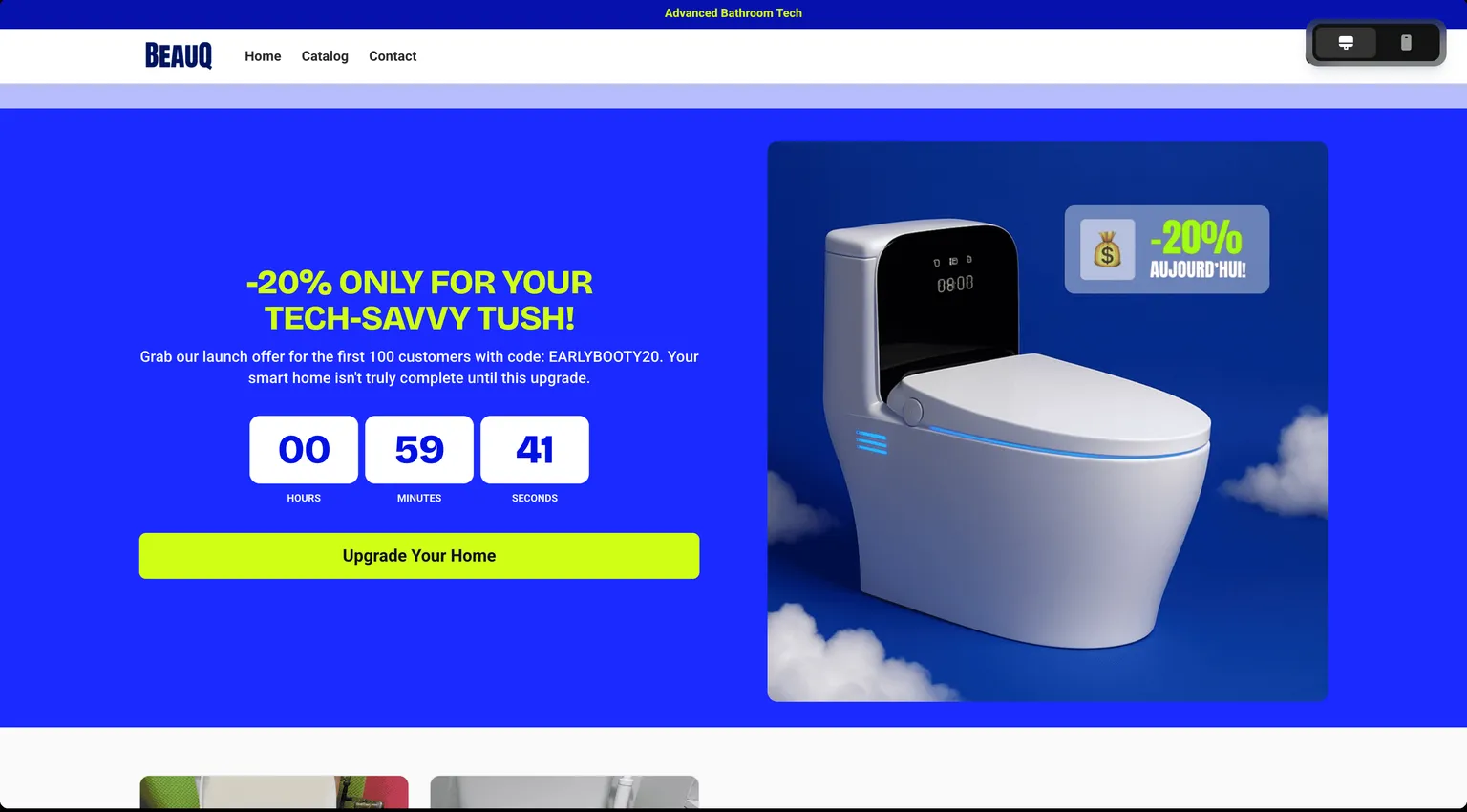 AI-generated Shopify store homepage with a launch-offer hero section