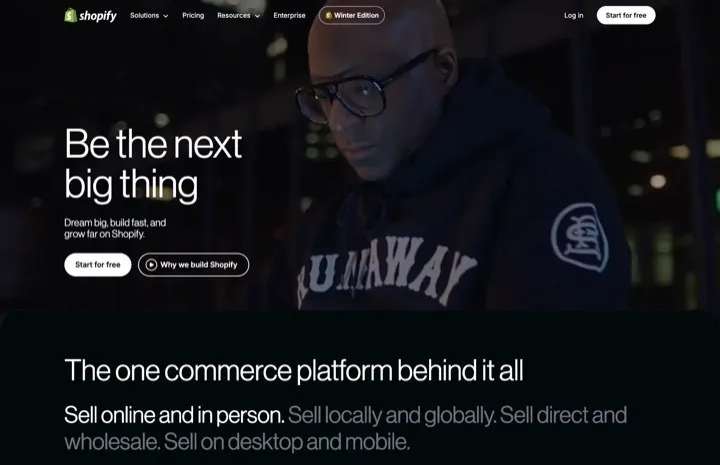 Página inicial da plataforma de e-commerce Shopify usada pelas melhores lojas de dropshipping