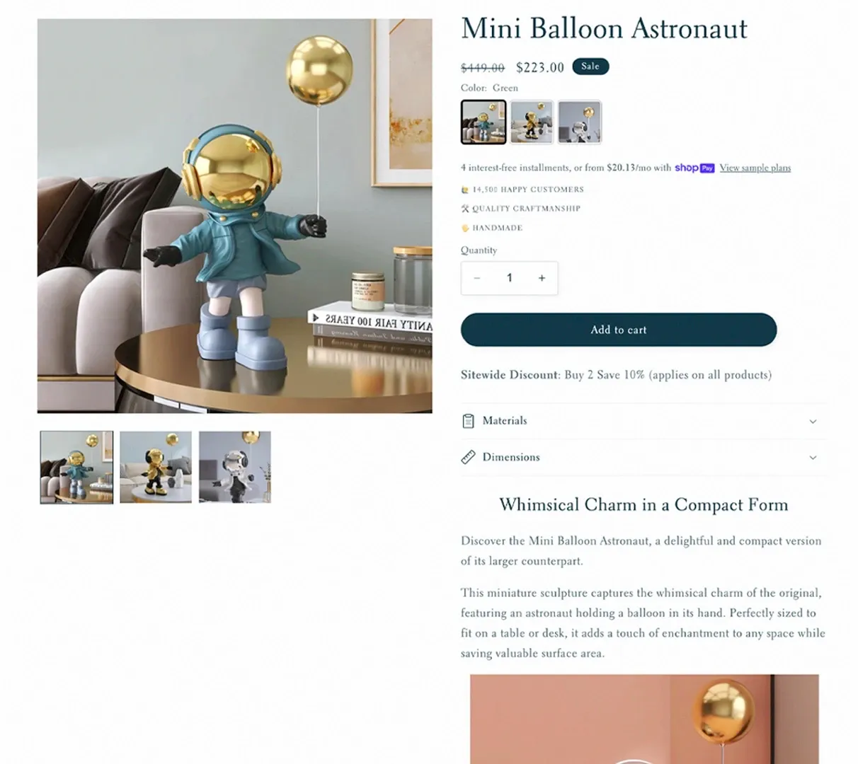 Uma página de produto Shopify construída em um tema padrão, mostrando o layout de fábrica