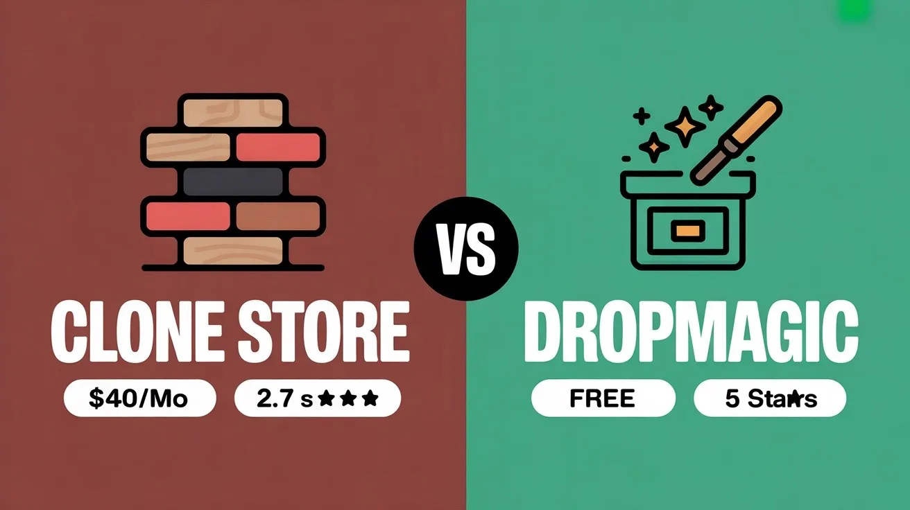 Clone Store vs Dropmagic — preenchedor de seções de tema vs construtor de lojas com IA